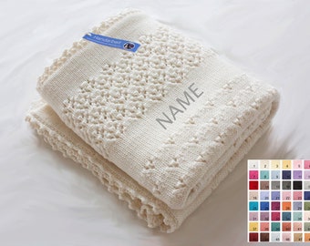 Birth & Baptism - baby blanket made of soft wool (merino) with size and color choice can be personalized with names