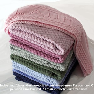Knitted baby blanket made of soft wool (merino) in your desired size and color, customizable with name / merinowool baby blanket