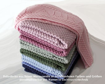 gestrickte Babydecke aus weicher Wolle (Merino) in Ihrer Wunschgröße und -farbe  personalisierbar mit Namen  / merinowool baby blanket