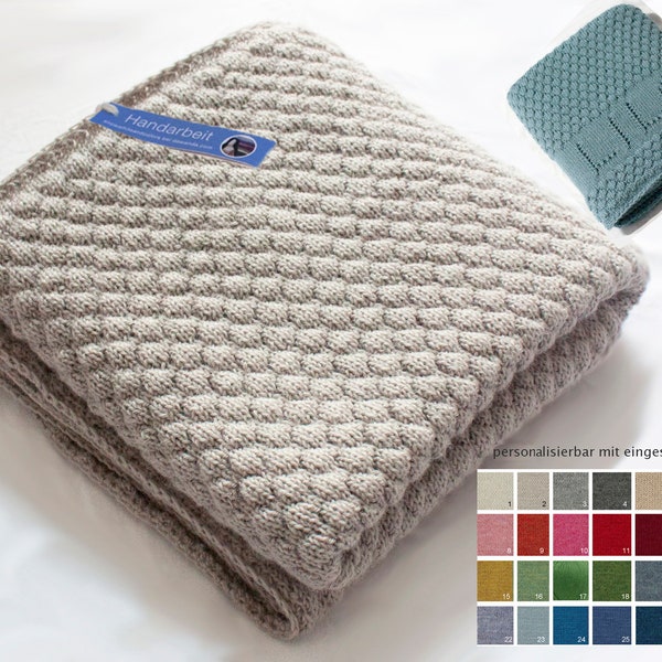 Babydecke aus 100% (Baby) Alpakawolle mit Farbauswahl, personalisierbar mit Namen / baby alpaca baby blanket knit