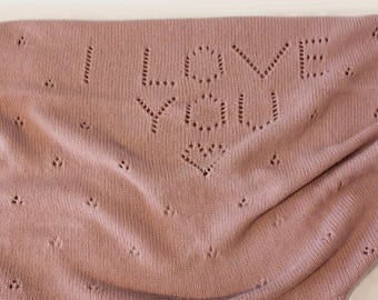 100% Mongolian cashmere SPECIAL OFFER warm cashmere baby blanket in old pink I LOVE YOU / cashmere wool babyblanket