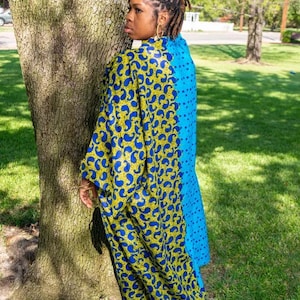 Oversized Ankara Kimono Duster: Blue Mix African Print Robe