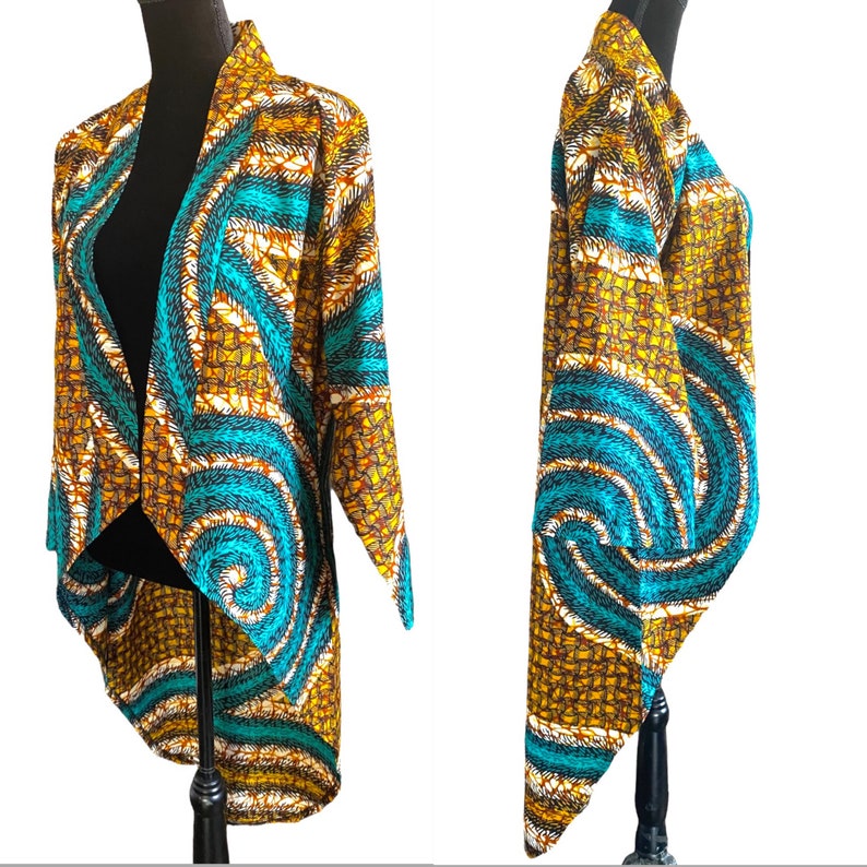 Asymmetrical African Print Kimono/Ankara High-Low Jacket/Boho Fall Outfits/African Fashion for Women/Ethnic Loose-Fit Clothes image 10