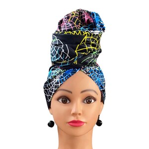 African Head-Wrap/Black & Yellow Ankara Head-tie/Gifts for Her/Black women Style/Ethnic Hair Accessories/Colorful Cotton Headwraps