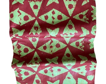 Handmade African Batik Fabric: Green & Red Tie-Dye Cotton (4.5 yards)