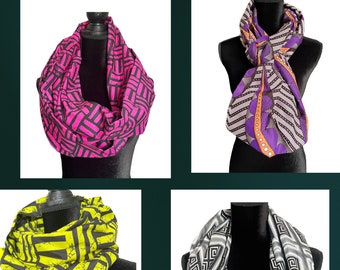 Unisex African Infinity Scarf/Cotton Scarves/Ankara Fashion Accessories/Wraps and Shawls/African Prints Clothing/African Shawls/Unisex Gifts