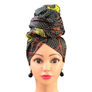African Head-Wrap/Brown & Yellow Ankara Head-tie/Gifts for Her/Black women Style/Ethnic Hair Accessories/Colorful Cotton Head wraps