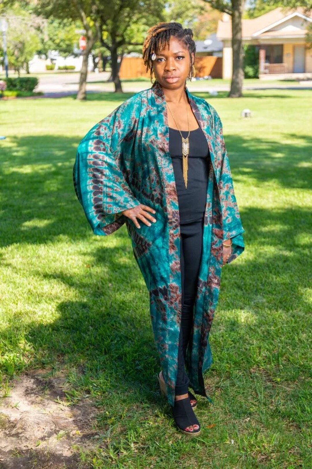 Adire Silk Kimono Jacket/african Silk Duster Women/tie-dye Kaftan