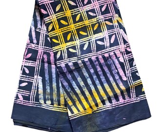 Handmade African Batik Fabric: Purple & Yellow Tie Dye Cotton (4.5 yards)