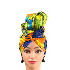 African Head-Wrap for Women/Yellow & Blue Ankara Head-tie/Gifts for Her/Black women Style/Ethnic Hair Accessories/Boho Women Fashion
