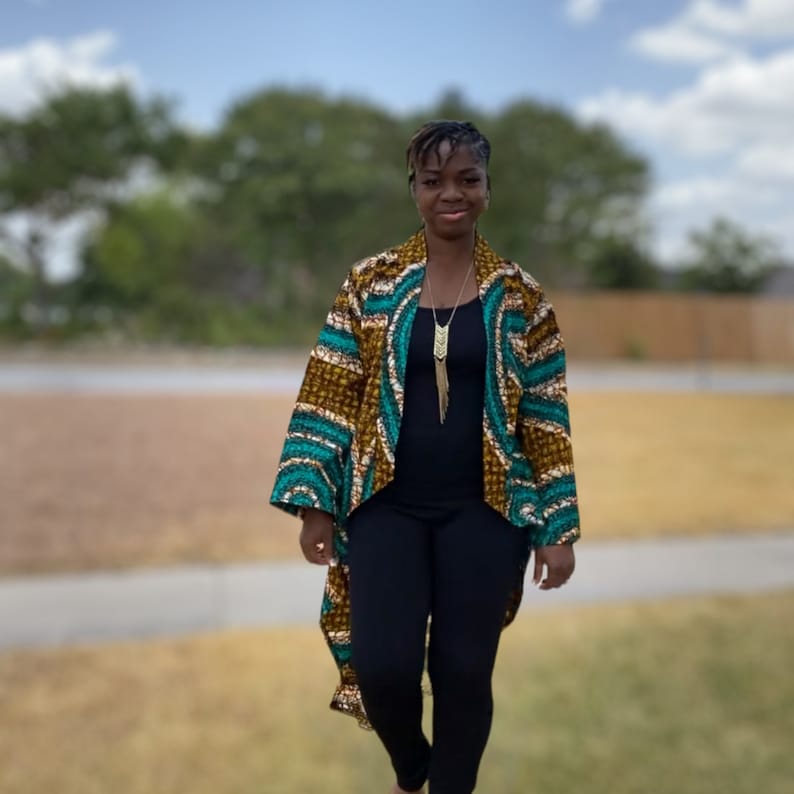 Asymmetrical African Print Kimono/Ankara High-Low Jacket/Boho Fall Outfits/African Fashion for Women/Ethnic Loose-Fit Clothes image 3