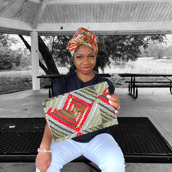 Ankara Clutch and Head Wrap Set/African Print Envelop Purse/ Boho Evening Bag for Women/African Accessories Matching Set/Ethnic Accessories