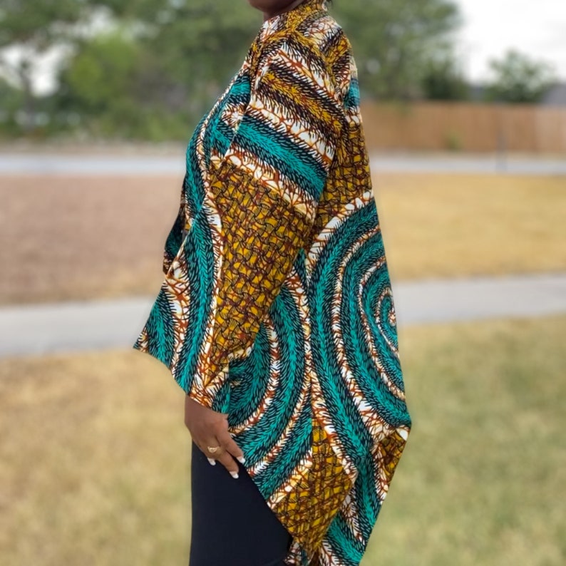 Asymmetrical African Print Kimono/Ankara High-Low Jacket/Boho Fall Outfits/African Fashion for Women/Ethnic Loose-Fit Clothes image 8