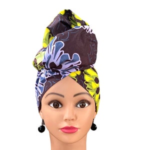 African Head-Wrap/Yellow, Green&Purple Ankara Head-tie/Gifts for Her/Black women Style/Ethnic Hair Accessories/Colorful Cotton Headwraps