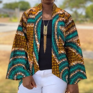 Asymmetrical African Print Kimono/Ankara High-Low Jacket/Boho Fall Outfits/African Fashion for Women/Ethnic Loose-Fit Clothes image 5