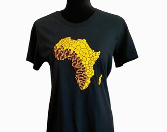 African Map Graphic shirt/Up-cycled Ankara top/Afrocentric Fashion/African Women T-shirts/Black Pride Outfits/African Street Style