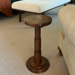 Drink table, solid walnut, hand crafted. Cocktail table, pedestal table, tall end table, accent table, martini table, plant stand.