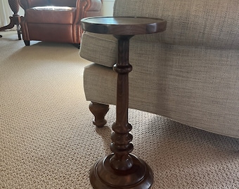 Drink table, Solid Walnut 21” tall. Segmented top. Cocktail table, accent table, martini table, tall end table, pedestal table, plant stand.