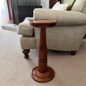 Drink Table , 21” tall. Solid mahogany. Accent table, cocktail table, pedestal table, tall end table, martini table, plant stand.