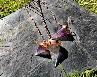 Gemstone pendulum made of amethyst and rock crystal