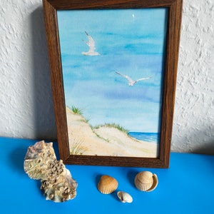 Gerahmtes kleines Meer-Aquarell, Kunstdruck in einem Holz-Bilderrahmen, Aquarelldruck, Geschenk, Geburtstag, maritimes Bild, See Bild 3