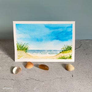 Handgemalte Karte/ Meer/Insel/ Sommer/ maritim/ Original Aquarell/ Aquarellkarte/Faltkarte mit Umschlag/Unikat!