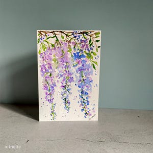 Handgemalte Karte/ Wisteria/ Blauregen/Original Aquarell/ Aquarellkarte/Faltkarte mit Umschlag/Unikat!