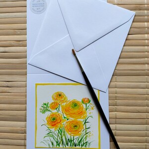 Hand-painted original greeting and congratulations card with envelope no print, ranunculus, spring, small gift, birthday image 3