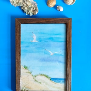 Gerahmtes kleines Meer-Aquarell, Kunstdruck in einem Holz-Bilderrahmen, Aquarelldruck, Geschenk, Geburtstag, maritimes Bild, See Bild 2