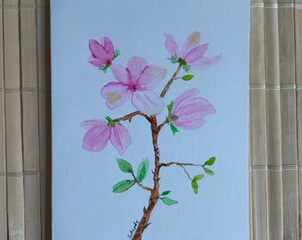 Original handgemalte Grußkarte "Magnolien", Faltkarte mit Umschlag, Original Aquarell, Aquarellkarte, Aquarell, Unikat, Einzelstück,Geschenk