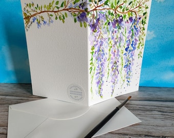 Hand-painted card/ Wisteria/ Original watercolor/ Watercolor card/ Folded card with envelope/ Hand-painted unique piece!