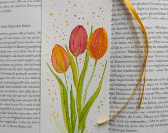 Tulpen, Handgemaltes großes Lesezeichen (Unikat) , Geburtstagsgeschenk, Blumenaquarell, Gartenblumen, originale Kunst, watercolor tulip