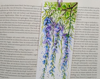 Hand-painted bookmark (unique piece), wisteria, birthday gift, flowers, watercolor bookmark, watercolor, small gift