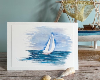 Watercolor card/ sailboat/ sailing/ travel/ watercolor painting/ hand-painted greeting card/ nautical art print/ ocean/ sea/ folded card with envelope