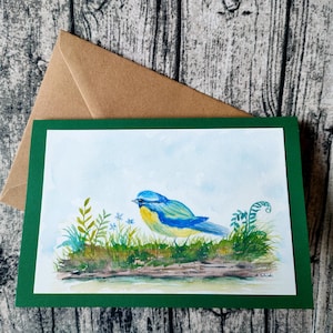 Meise/ Aquarellkarte/ handgemalte Grußkarte/ Vogelbild/ Geburtstagskarte/ Faltkarte (B6) mit Umschlag/ Geschenk