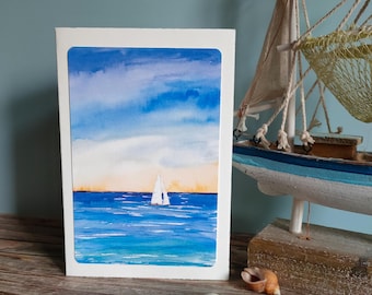 Watercolor card/ sailboat/ sailing/ travel/ watercolor painting/ hand-painted greeting card/ nautical art print/ ocean/ sea/ folded card with envelope