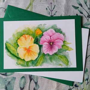 Aquarell/Kunstkarte/Glückwunschkarte/Aquarellkarte/handgemalte Karte/Stiefmütterchen Aquarell/Geburtstagskarte/Blumen