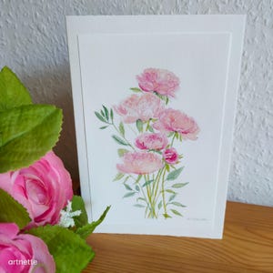 Kunstkarte mit Kuvert/ Pfingstrosen/ Peonies/ Aquarellkarte/ handgemalte Grußkarte/ botanischer Druck/Blumendruck/ floral/Faltkarte Blumen