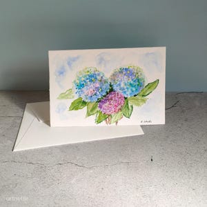 Handgemalte Karte/ Hortensien /Original Aquarell/ Aquarellkarte/Faltkarte mit Umschlag/Unikat!