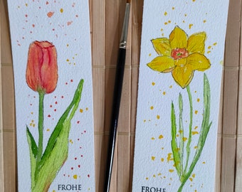 2 original handgemalte Lesezeichen, "Frohe Ostern", Unikate, Aquarelle, botanisch, floral, watercolour, handgemachte Buchzeichen, 2er Set
