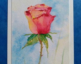 Kunstkarte Rose, Faltkarte mit Umschlag, Aquarell, Grußkarte, Blumenprint, Glückwunschkarte, Aquarell-Karte, handgemalte Karte