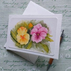 Kunstkarte/Stiefmütterchen/Aquarell /Karte/handgemalt/Grußkarte/ botanischer Druck/Blumendruck/floral/Blumen/Frühling