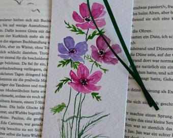 Marque page original peint à la main "Anémones", aquarelle, plantes, fleurs, illustration botanique, unique !, cadeau, souvenir