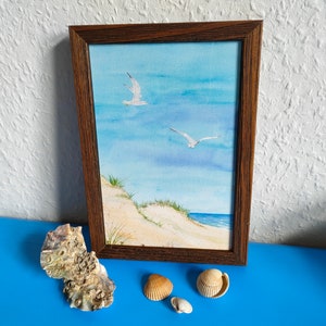 Gerahmtes kleines Meer-Aquarell, Kunstdruck in einem Holz-Bilderrahmen, Aquarelldruck, Geschenk, Geburtstag, maritimes Bild, See Bild 6