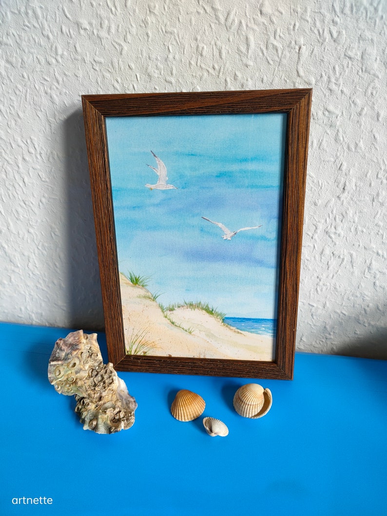 Gerahmtes kleines Meer-Aquarell, Kunstdruck in einem Holz-Bilderrahmen, Aquarelldruck, Geschenk, Geburtstag, maritimes Bild, See Bild 6