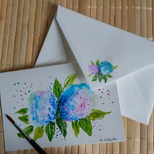 Kunstkarte Hortensien, Original Aquarell (kein Druck), Unikat, Einzelstück, Grußkarte Blumen, Aquarell, handgemalt, originale Malerei