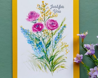 Wildblumen Grußkarte, "Nur für Dich", Wiesenblumen,Aquarell, botanische Karte, kleines Blumenbild, Aquarellkarte, Blumen, Geburtstag,