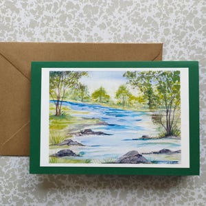 Aquarell Karte/Frühling/Sommerlandschaft/Grußkarte/Kunstdruck/Faltkarte mit Umschlag/Geburtstag/Geschenkkarte/Natur/Wald/See