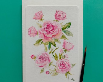 Watercolor card/roses/hand-painted greeting card/botanical/floral print/floral/flowers, B6, folded card with envelope