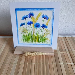 Handgemalte originale Gruß- und Glückwunschkarte mit Umschlag (kein Druck!), Kornblumen/Gräser,Aquarellkarte, handgemacht,Wildblumen
